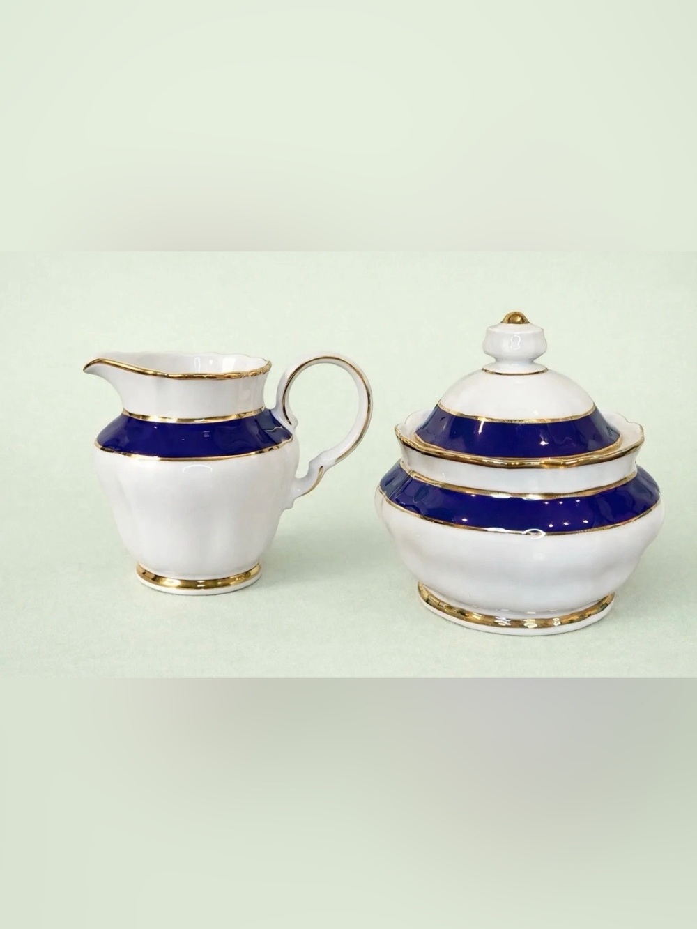 Winterling Bavaria Cobalt Blue Gold Creamer and Sugar Bowl Set Vintage